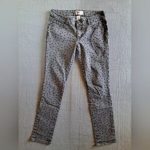 SO gray jeans with black velvet heart pattern